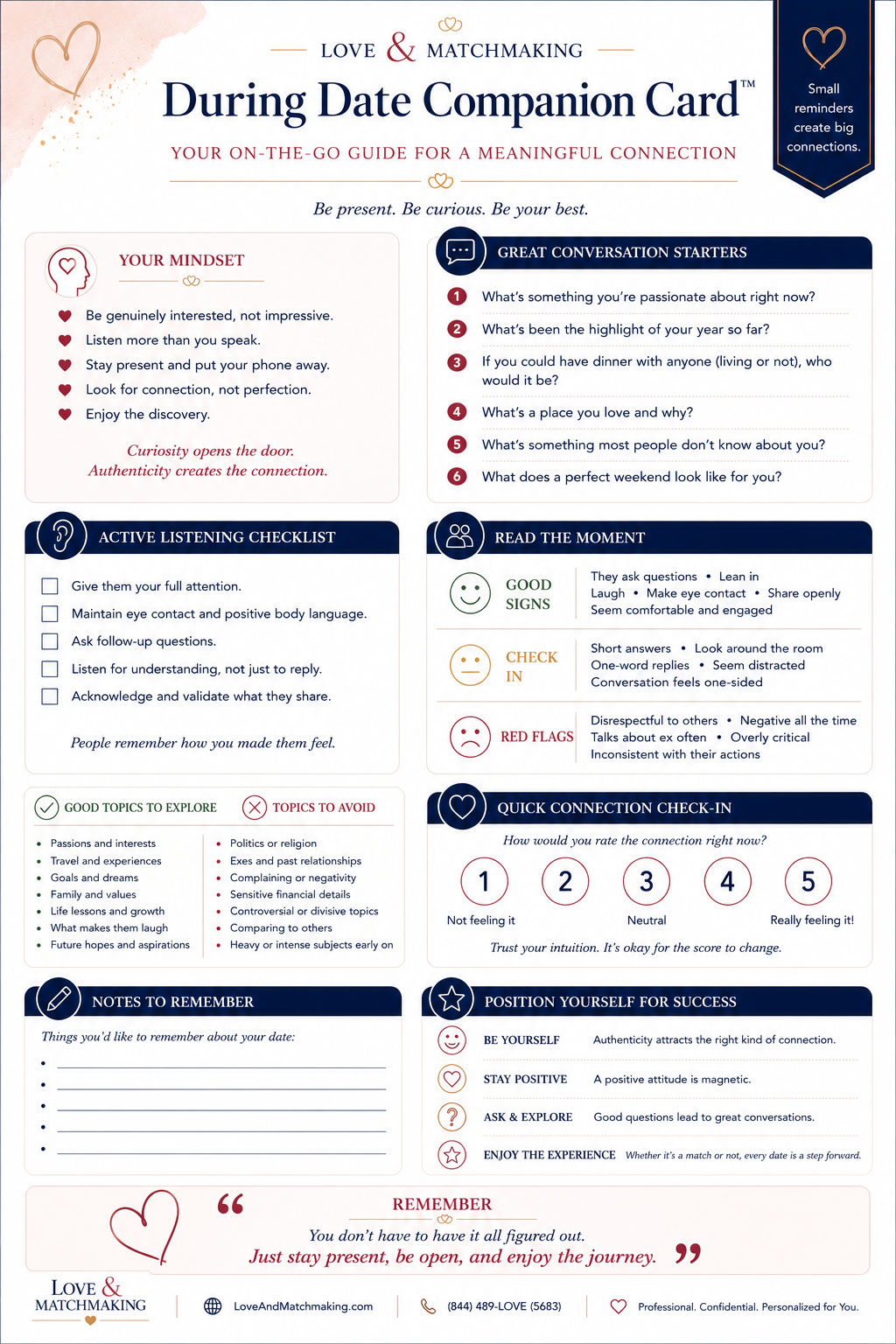Love And Matchmaking First Date Companion Card to Take Along With You - First Date Help On-the-go!